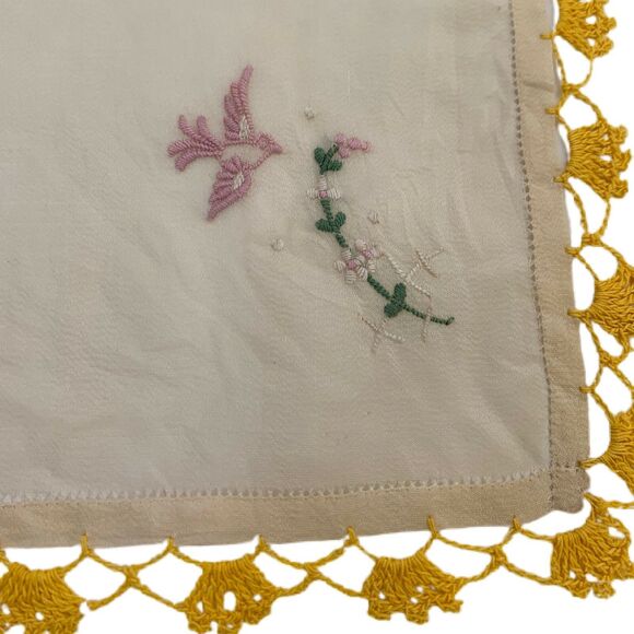 Vintage Silk Bridesmaid Wedding Handkerchief Embroidered Crochet Lace Heirloom - Picture 2 of 3
